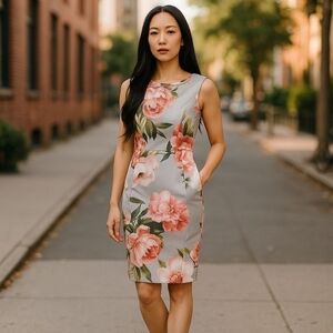 Calvin Klein sz 6 gray pink floral sheath dress